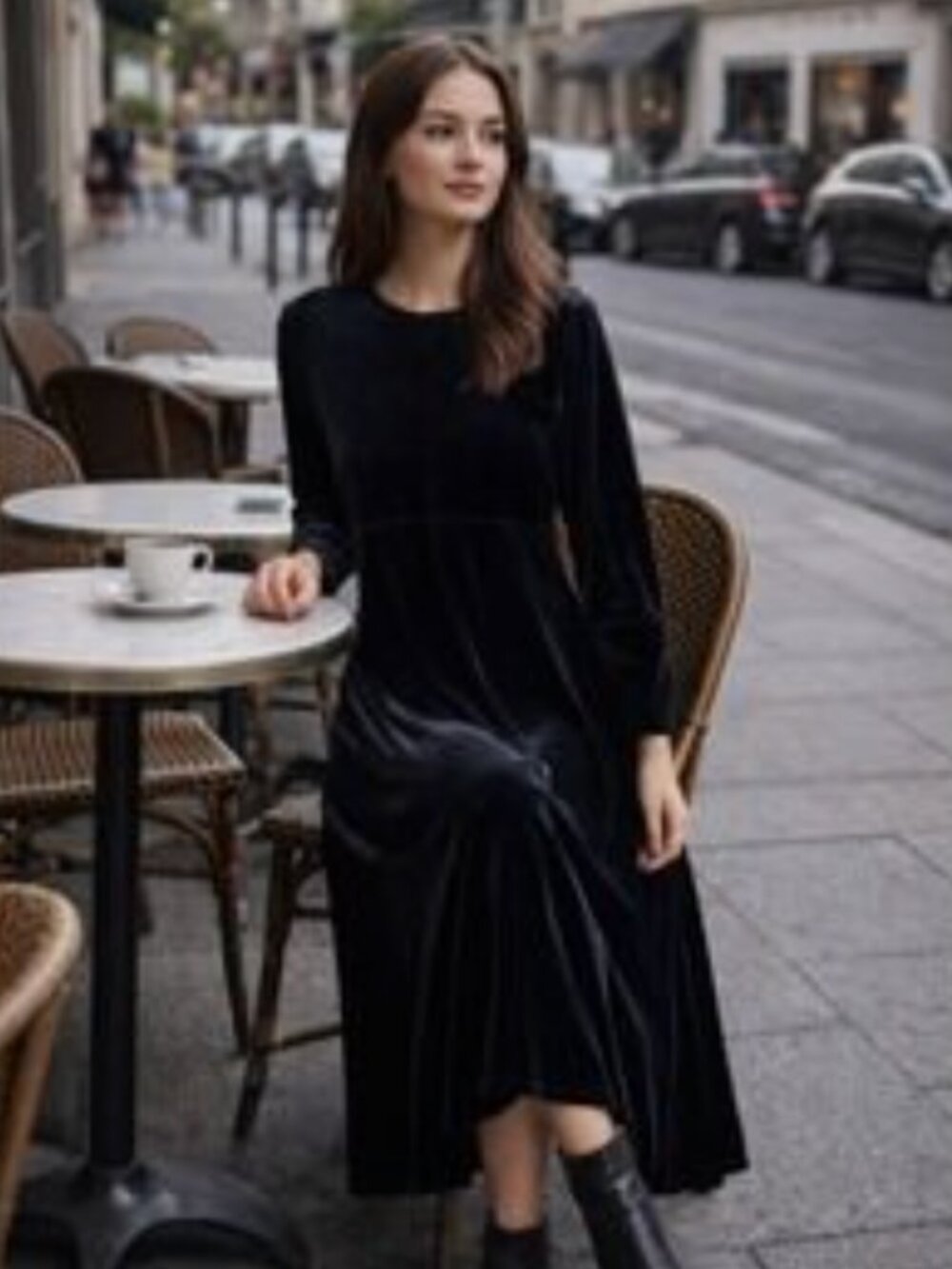 Vintage Black Velvet Long Sleeve Jacqueline Ferrar Dress, Size 10P